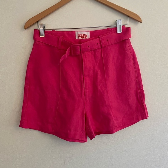 Solid & Striped Tailored Linen blend shorts Fushia size s belted - Picture 6 of 10
